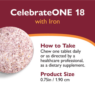 CelebrateONE 18 Once Daily Bariatric Multivitamin with Iron, Chewable